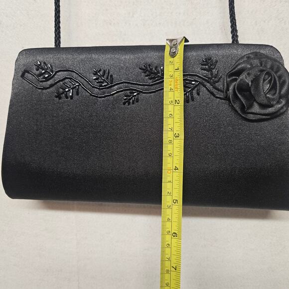 Jessica McClintock Black Satin Evening Bag - Picture 7 of 8